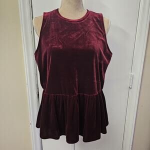 NEW Red Burgundy Velvet Peplum Top Sz M Whimsigoth Dark Vamp Grunge 2010s